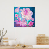 Meisje in Bubblebad met kaarsen en Rozen Poster (Keuken)