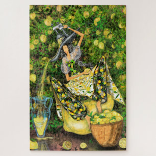 Meisje in citroenentuin maakt limonade legpuzzel