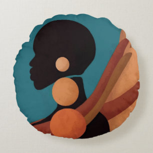 meisje in de troep. Mooie Afrikaanse vrouw. Zwart Rond Kussen