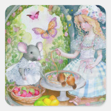 Meisje in de tuin met vrienden kogel sticker