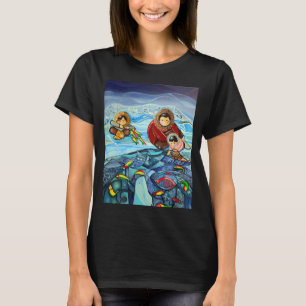 meisje in duikpak. vissend meisje. latino. t-shirt