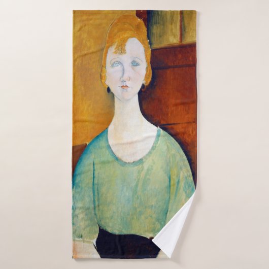 Meisje in een groene blouse, Modigliani Badhanddoek (Badhanddoek)