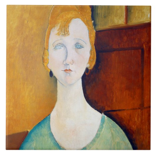 Meisje in een groene blouse, Modigliani Tegeltje (Voorkant)