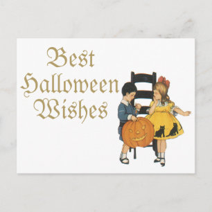 Meisje in een Halloween Black Cat Dress Briefkaart