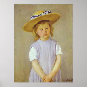 Meisje in een rietje Pet, Mary Cassatt Poster