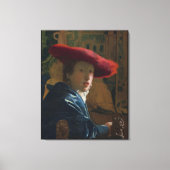 Meisje in een rood Pet Vermeer Canvas Afdruk (Voorkant)