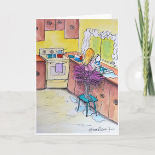 Meisje in een Roze Tutu, Folk Art schilderij Print Kaart