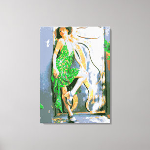 meisje in groen gewikkeld doek canvas afdruk
