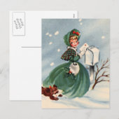Meisje in groene jas Mailing Christmas Kaarten Feestdagenkaart (Voorkant / Achterkant)