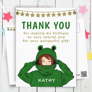 Meisje in groene kikkerhoodie Sterren Verjaardag B Briefkaart