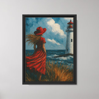 Meisje in het rood door Lighthouse Canvas Kunstpri Afdruk
