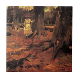 Meisje in het wit in het bos door Vincent van Gogh Tegeltje