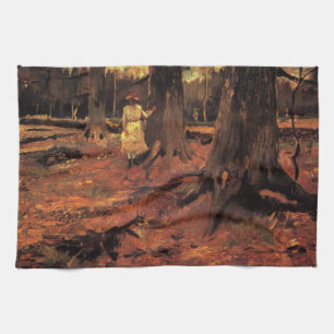 Meisje in het wit in het bos door Vincent van Gogh Theedoek