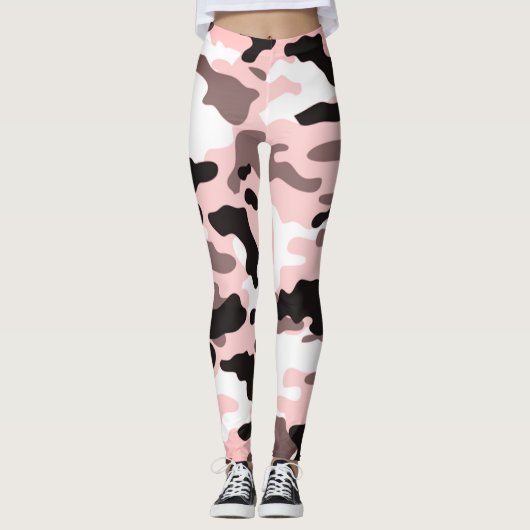 Meisje in Mode Roze Zwart & Wit Leger Leggings (Voorkant)