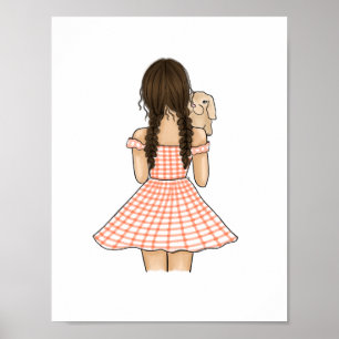 Meisje in oranje met huisdier Bunny-kinderkamer Poster