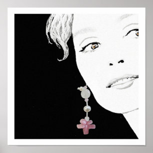 Meisje in parel oorbel mode illustratiekunst poster