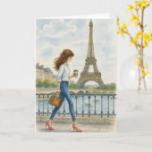 Meisje in Parijs Kaart (Gele Bloem)