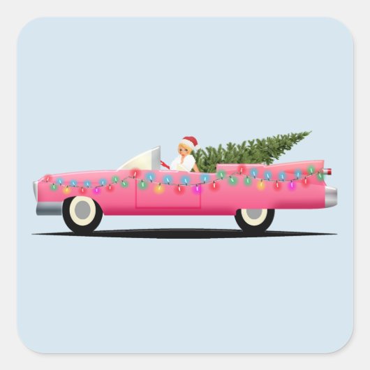 MEISJE IN PINK CLASSIC CADDY KERST STICKERS (Voorkant)