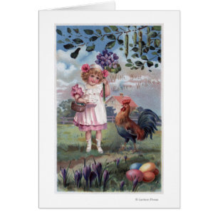 Meisje in Pink Holding Purple Flowers