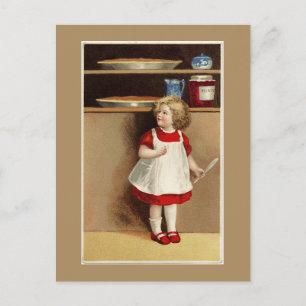 meisje in Rode Dress en pompoenpies Briefkaart