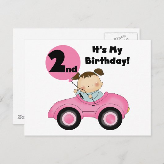 Meisje in Roze Auto 2e Verjaardag Tshirts en gesch Briefkaart (Voorkant / Achterkant)