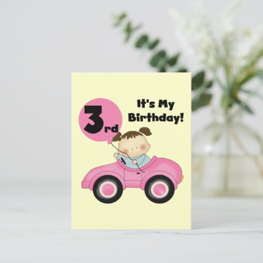 Meisje in Roze Auto 3e Verjaardag Tshirts en gesch Briefkaart (Staand voorkant)