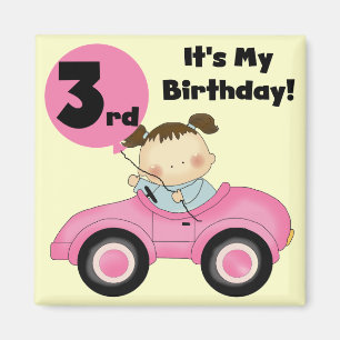 Meisje in Roze Auto 3e Verjaardag Tshirts en gesch Magneet
