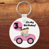Meisje in Roze Auto 3e Verjaardag Tshirts en gesch Sleutelhanger (Voorkant)