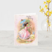  Meisje in Roze Jurk Verjaardag Kaart (Gele Bloem)