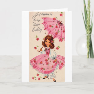  meisje in roze met parasol verjaardag Kaart