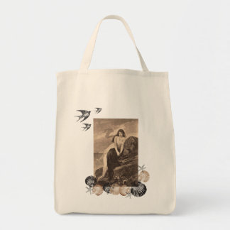 Meisje in Seashore met canvas tas van de shelkruid
