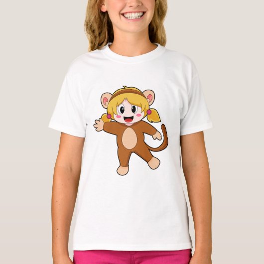 Meisje in verkleed als aap t-shirt (Voorkant)