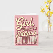 Meisje Je bent een Badass  Retro Afstuderen Kaart (Gele Bloem)