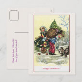  meisje, jongen kerstboom feestdagenkaart (Voorkant / Achterkant)