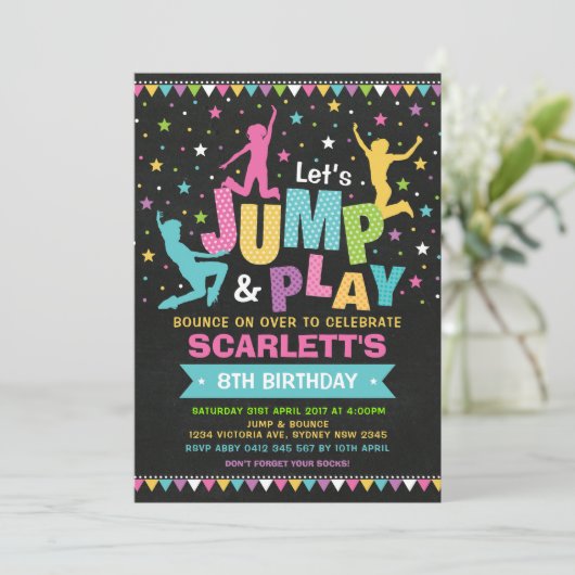 Meisje JUMP Birthday Party Bounce House Trampoline Kaart (Staand voorkant)