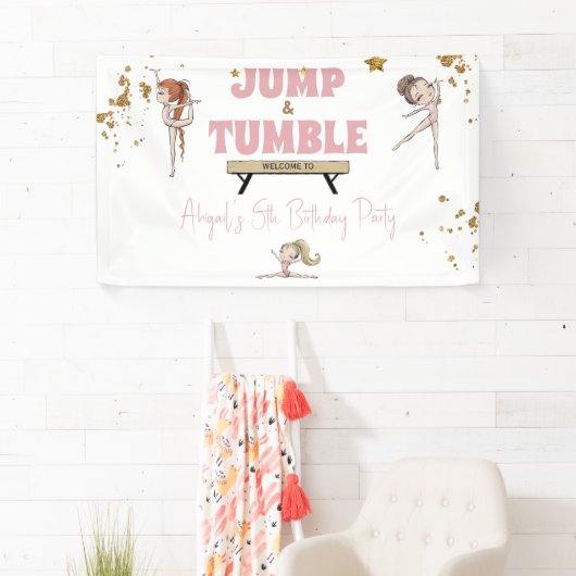 Meisje Jump & Tumble Gymnastiek Verjaardagsfeest Spandoek (Insitu)