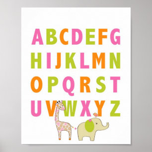 Meisje Jungle Dier Alfabet Kinderkamer Muur Kunstp Poster