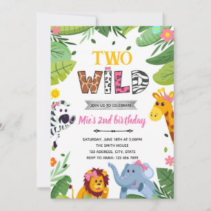 Meisje jungle dieren wilde verjaardagsuitnodiging kaart