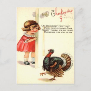 Meisje & kalkoen briefkaart