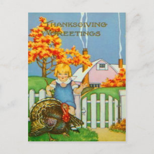 Meisje & kalkoen briefkaart
