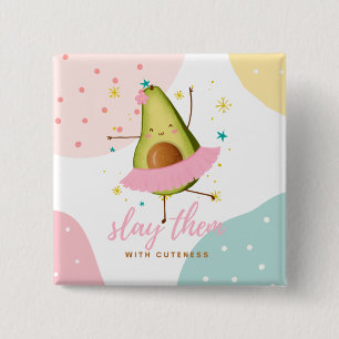 meisje Kawaii Avocado Ballerina Slay hen Vierkante Button 5,1 Cm