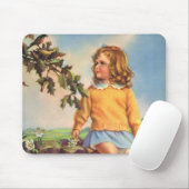  Meisje Kijkt Vogels In Een Boom, Spring Muismat (Met muis)