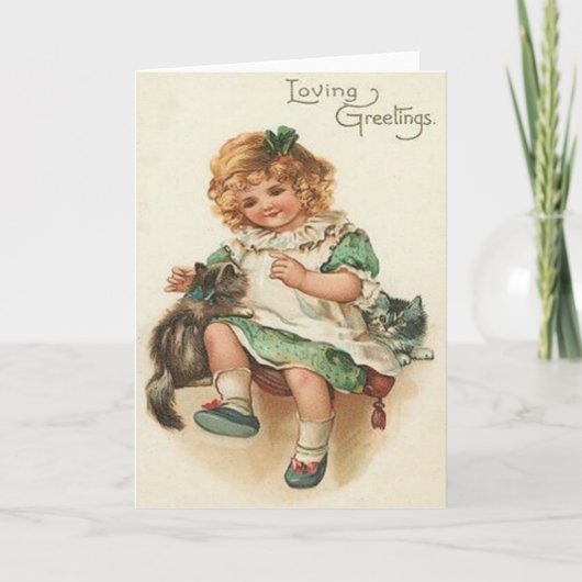 Meisje Kitten Kat Verjaardag Kaart (Voorkant)