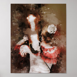 Meisje Knuffelen Paard Mooie waterverf Schilderij Poster