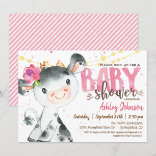 Meisje Koe Baby shower uitnodiging, Roze Boerderij Kaart