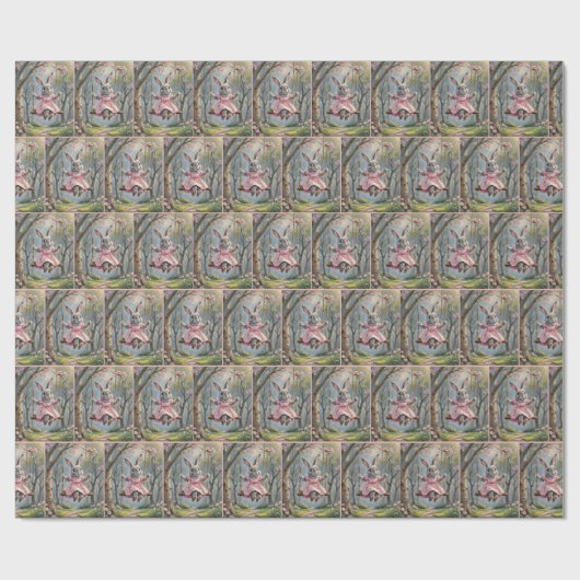 Meisje konijn op een schommel cadeaupapier (Vlak)