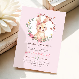 Meisje Konijn Wildflower Roze Strik Baby Shower Kaart