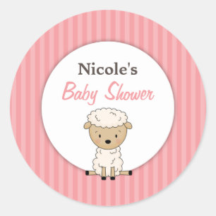 Meisje Lamb Baby shower Roze Streep Ronde Sticker