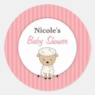 Meisje Lamb Baby shower Roze Streep Ronde Sticker