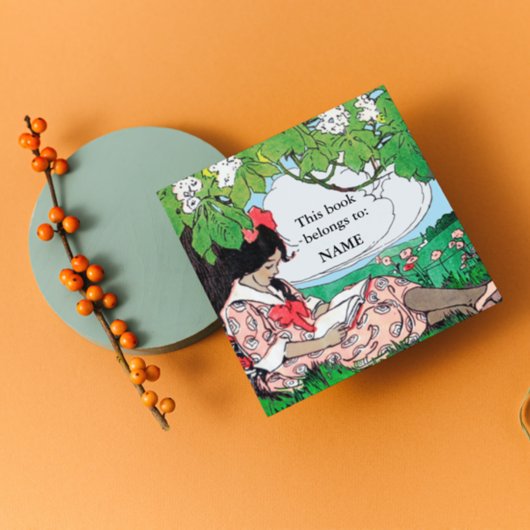 meisje leest boek bord vierkante sticker